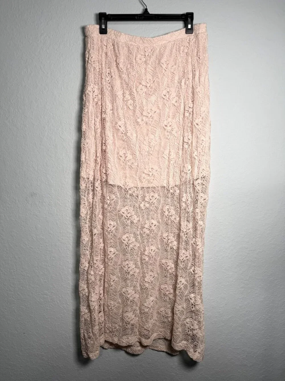 No Boundaries Floral Lace Maxi Skirt Juniors XL Peach Pink Boho Fairy Lined Knit